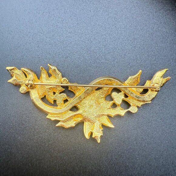 Vintage Avon Goldtone Flower Brooch With‎ Faux Pearls Rhinestones Poinsettia - Picture 5 of 6